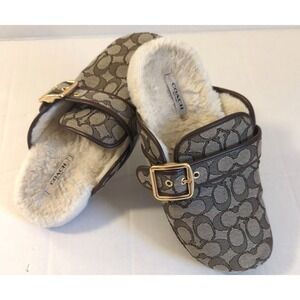 Coach Ashton Clogs Women 10B Brown Faux Sherpa Lined Rubber Sole Versatile Comfy